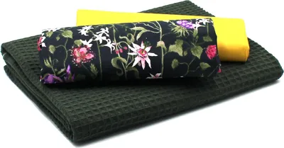 Produktbild von Blumen Set65 Waffelstoff Set  1x Waffelstoff + 2x  Baumwollstoff Druck und Uni  je 0,5m x 1,5m Stoffpaket DIY Projekt