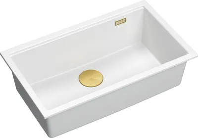 Produktbild von QUADRON Spülbecken 1-Becken Spüle | Größe: 70 x 37 x 23,5 cm | LOGAN 110 | Unterbauspüle Granitspüle aus GraniteQ mit Siphon | Weiß + Golden PVD
