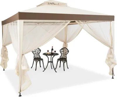 Produktbild von GOPLUS 3x3m Pavillon mit 4 Seitenwänden & doppeltem Dach, Gartenpavillon, UV-Schutz 50+, wasserdicht, Partyzelt Gartenzelt mit Moskitonetz aus Mesh