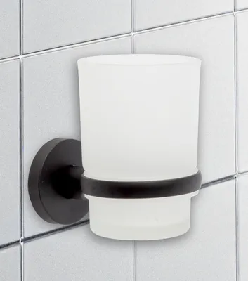 Produktbild von Schwarzer, selbstklebender Wand-Zahnbürstenhalter mit Becher, modernes Design, für Zahnpasta und Zahnbürsten, kein Bohren erforderlich