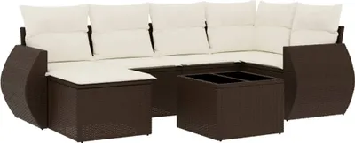 Produktbild von 7-tlg. Garten-Sofagarnitur mit Kissen Braun Poly Rattan