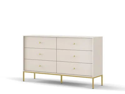 Immagine prodotto di Comodino con sei cassetti, color beige, maniglie dorate, dimensioni 154 x 39 x 83 cm