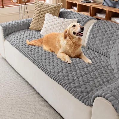 Produktbild von Sofaschoner Plüsch Rutschfest Hellgrau 70x210cm Waschbar