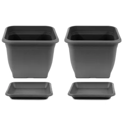 Produktbild von 2x Pflanztopf 40 x 40 cm Kunststoff incl. Untersetzer Eckig Anthrazit Pflanzkübel Pflanzuntersetzer Blumentopf Blumenkübel Pflanzcontainer