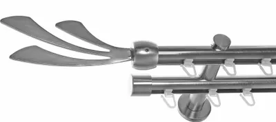 Produktbild von Innenlauf Gardinenstange Edelstahl Look 20mm Wandträger 2-läufig Zylinder Schweif, Länge wählbar H40 E84E30