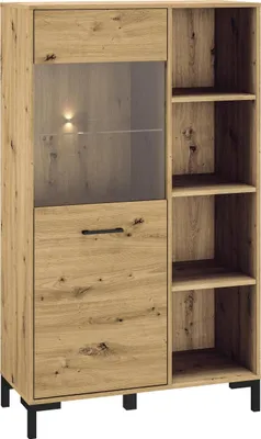 Obrázok produktu pre FURNLUX Vitrína Nevio dub a čierna 90 cm / Hlavná farba: béžová / Rozmery: 90 x 153 x 40 cm