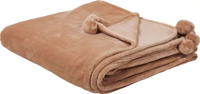 Zdjęcie produktu dla BELIANI Koc brązowy narzuta z pomponami 200 x 220 cm na łóżko sofę akcesoria dekoracyjne
