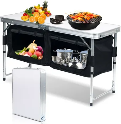 Obrázok produktu pre Jopassy kempingová kuchyňa kuchynská skrinka s ochranou proti vetru hliníková ochrana proti striekajúcej vode skladacia skrinka cca (D) 120 cm x (Š) 47 cm x (V) 68 cm-dva pracovné stoly