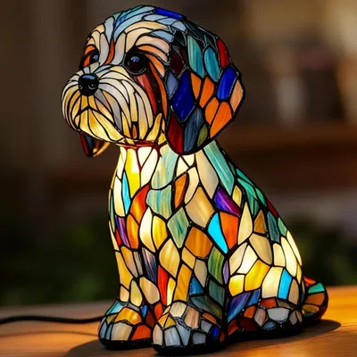 Produktbild von Hunde-Nachtlicht aus Kunstharz, Niedliche Hundelampe Mosaik, USB-Anschluss, mehrfarbig vintage lampe, Nachttischlampe, Schlafzimmer Deko Geschenk