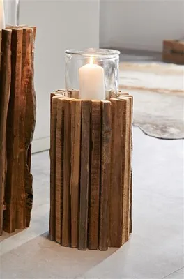 Produktbild von Windlichtsäule "Rustikal" aus recyceltem Holz, 41 cm hoch, Dekosäule, Holzsäule, Dekosäule mit Kerzenglas, Bodenwindlicht, Kerzensäule