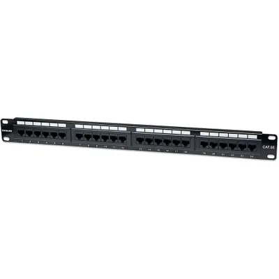 Obrázok produktu pre Intellinet 24portový patch panel Cat5e, UTP, 19", 1 HE - Patch panel - CAT 5e - UTP - RJ-45 X 24 - Schwarz - 1U - 48,3 cm (19")