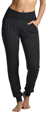Produktbild von Yogahose schwarz ala Haremslook lockerer Passform mit 15 cm hohem Bund und seitlichen Hosentaschen