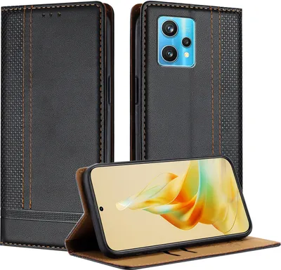 Produktbild von Handyhülle für Realme 9 Pro+ Leder Flip Klappbare Schutzhülle mit Standfunktion Schwarz
