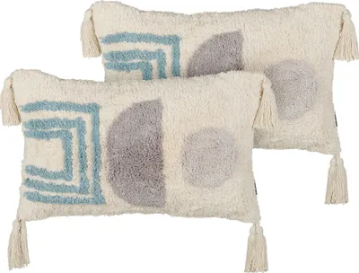 Zdjęcie produktu dla BELIANI 2 poduszki wielokolorowe bawełniane 30 x 50 cm tuftowana boho styl z frędzlami poszewka