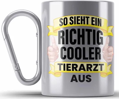 Produktbild von Trendation - Tierarzt Geschenk Edelstahl Tasse Karabiner Geschenkidee für Tierärzte Spruch Becher Karabiner Edelstahl Tasse Karabiner Edelstahl Veterinär Pferdearzt Tiermedizin (Silber)