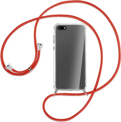 Produktbild von Handykette Backcover-Schutzhülle mit Band (Metall silberfarben) für Huawei Y5 (Prime) 2018 / Honor 7S - rot