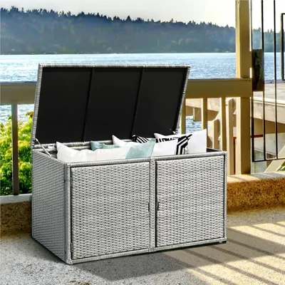 Image de Armoire de rangement - Boîte de rangement - Coffre de rangement - Meuble de rangement - Rangement mural - Double porte en osier