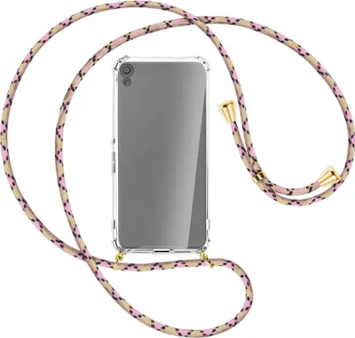 Produktbild von Handykette Backcover-Schutzhülle mit Band (Metall goldfarben) für Sony Xperia XA - rosa Karo