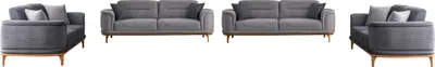 Zdjęcie produktu dla 4-częściowy zestaw tapicerowany w kolorze szarym: 3-osobowa sofa do salonu