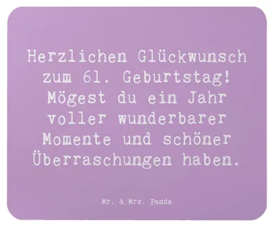 Produktbild von Mr. & Mrs. Panda Mauspad Spruch 61. Geburtstag Glückwünsche - Lavendeltraum - Geschenk, Mouse Pad, besondere Nähe, laptop, mousepad, pc mausunterlage, Geburtstagsgeschenk