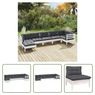 Produktbild von The Living Store 7-tlg. Garten-Lounge-Set mit Kissen Weiß Kiefer Massivholz