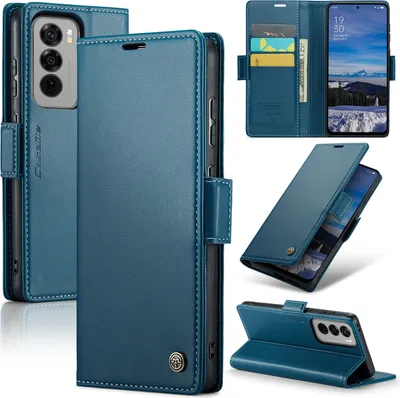 Obrázek produktu pro Pouzdro pro Oppo Reno12, RFID Blokování Karet, Pokročilé Flip Kožené Pouzdro s Funkcí Stojánku modré