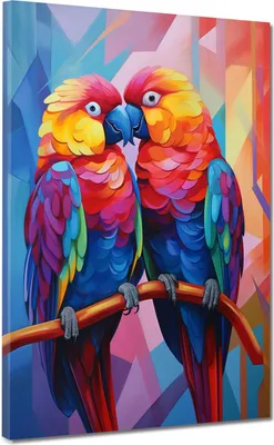 Produktbild von Abstrakt bunte Papageien Leinwandbild Wandbild Kunstdruck XL Wanddeko: 60x80x4cm