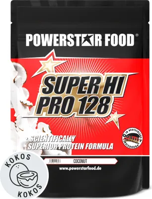 Produktbild von Powerstar SUPER HI PRO 128 | Mehrkomponenten Protein-Pulver 1kg | Höchste Biologische Wertigkeit | Protein-Shake zum Muskelaufbau | Coconut
