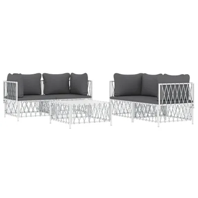 Produktbild von 5-tlg. Garten-Lounge-Set mit Kissen Weiß Stahl