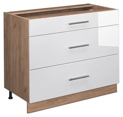 Produktbild von Küchenunterschrank Vicco Fame-Line Weiß Hochglanz/Goldkraft Eiche 100 cm ohne Arbeitsplatte, Model 61638