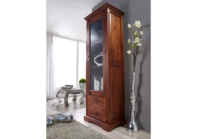 Produktbild von MASSIVMOEBEL24 Vitrine Akazie 65x44x191 nougat lackiert OXFORD #432
