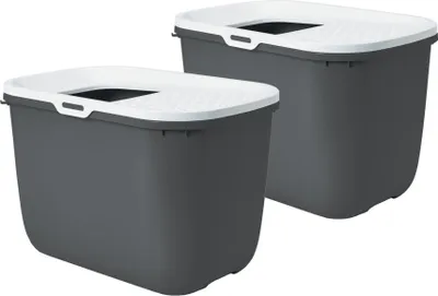 Produktbild von 2er Sparpack Katzentoilette HOP IN Einstieg von oben grau