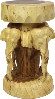 Produktbild von Blumenhocker Elefant Rundhocker Holzhocker Elefantenhocker Hocker Akazie Holz Natur ca. 50 cm hoch 30 cm Durchmesser