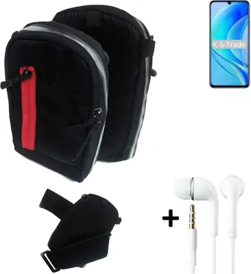 Produktbild von K-S-Trade Outdoor Gürteltasche Holster Umhängetasche + Kopfhörer kompatibel mit Huawei Enjoy 50 schwarz Handy Tasche Case travelbag Schutzhülle