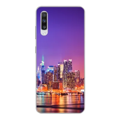 Produktbild von MuchoWow® Handyhülle Schutzhülle Hülle für Samsung Galaxy A70 New York - Skyline - Lila Silikon Softcase Handy Hülle - Schutzhaube