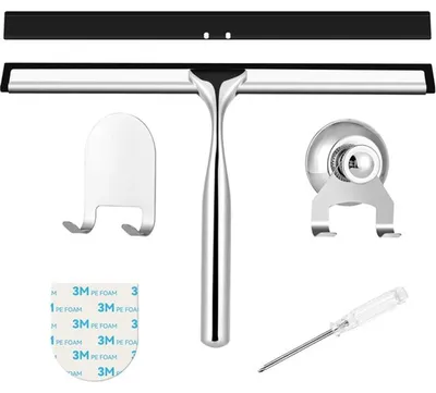 Produktbild von Famanu Duschabzieher 25 cm mit austauschbarem Gummilippe und Halter, streifenfreies Ergebnis