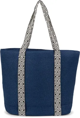 Produktbild von styleBREAKER Papierstroh Strandtasche mit Azteken Muster Bändern | Damen Flechttasche mit Reißverschluss | 50 x 37 x 13 cm