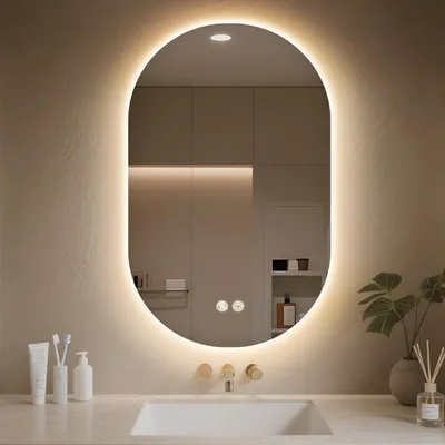 LED-Badspiegel oval 90x60 cm, dimmbar, 3 Lichtfarben, beschlagfrei, IP44