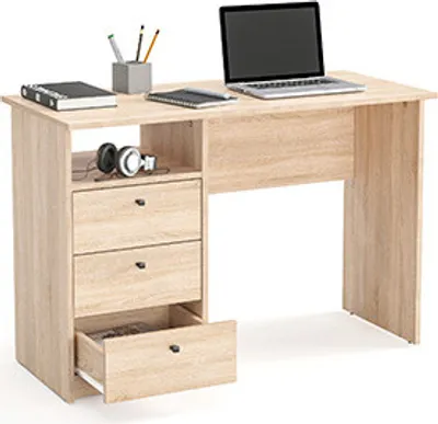 Produktbild von KOMTO Schreibtisch mit Schubladen Bürotisch Computertisch Klein Arbeitstisch Büro PC Griffen 110x50x74 cm Honig Eiche