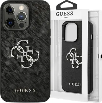 Obrázok produktu pre Guess Guhcp13Lsa4Gsbk Iphone 13 Pro/13 6,1 Black/Black Pevné puzdro Saffiano 4G s kovovým logom