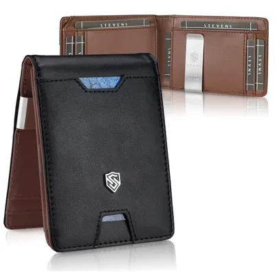 Zdjęcie produktu dla STEVENS portfel męski skóra naturalna czarny 11x8 cm slim RFID klips na banknoty