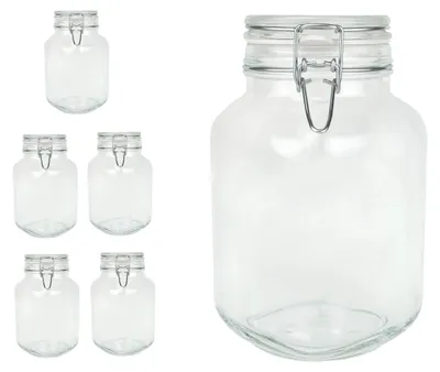 Zdjęcie produktu dla Zestaw 6 szklanych pojemników Fido z zakrętkami, idealnych do przechowywania żywności