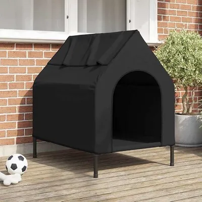 Image de Abri pour animaux de compagnie, noir, en acier, dimensions 90 x 65 x 83 cm, résistant aux intempéries et pliable, avec ventilation et protections de fenêtres amovibles, idéal comme cabane pour chien
