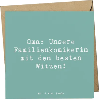 Produktbild von Mr. & Mrs. Panda Grußkarte Spruch Oma Familienkomikerin - Meeresbrise - Geschenk, Omi, faltkarte, Glückwunschkarte, Freude, Familienfeiern, Handarbeit, Weihnachten, Witze