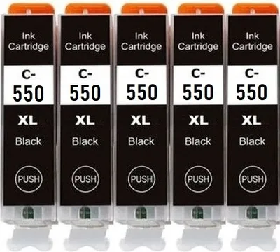 Image de 5 x cartouches compatibles avec Canon PGI-550 Noir XL pour Pixma IP7250, IP8750, IX6850, MG5450, MG5550, MG5650, MG5655, MG6350, MG6450, MG6650...