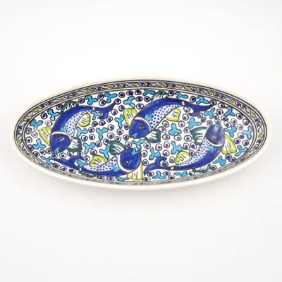 Image de Plat ovale Poissons Bleus - L 40 cm