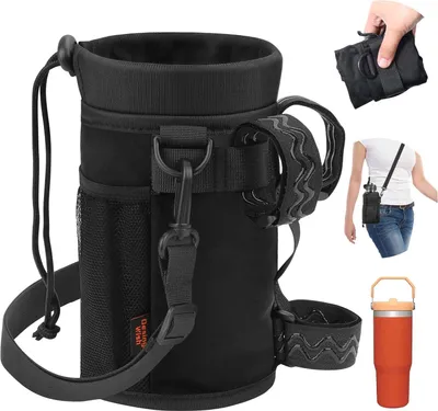 Produktbild von 24-40 oz Fahrradflaschenhalter ohne Schrauben - Trinkflaschenhalter mit Netzfach und Schulterriemen