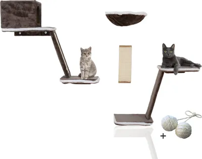 Produktbild von Silvio Design Achtteilige Katzen-Kletterwand | Katzen Kletterlandschaft mit Kratzbrett, Katzenhöhle und Katzenmulde | Wandpark für aktive Katzen | Katzen Kletterlandschaft mit Katzenkratzbretter, Farbe:grau