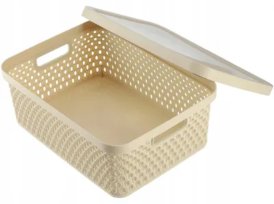 Image de Panier de rangement - Boîte de rangement avec couvercle - 4,5 L - Plastique - Organiseur/boîte de rangement - Beige