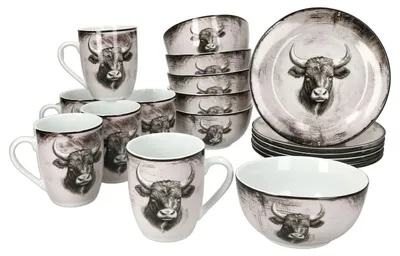 Zdjęcie produktu dla Zestaw śniadaniowy Toro, 18-częściowy, porcelanowy, z motywem krowy, dla 6 osób